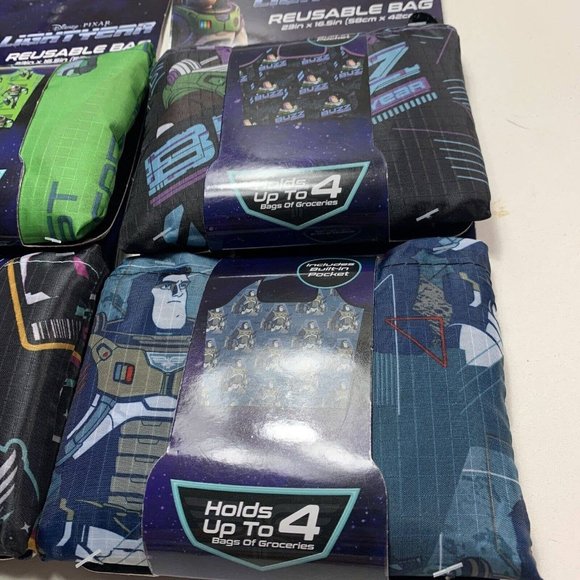 Disney Pixar BUZZ LIGHTYEAR Reusable Grocery Bags LOT of 4 Easy Fold Up - Picture 3 of 10